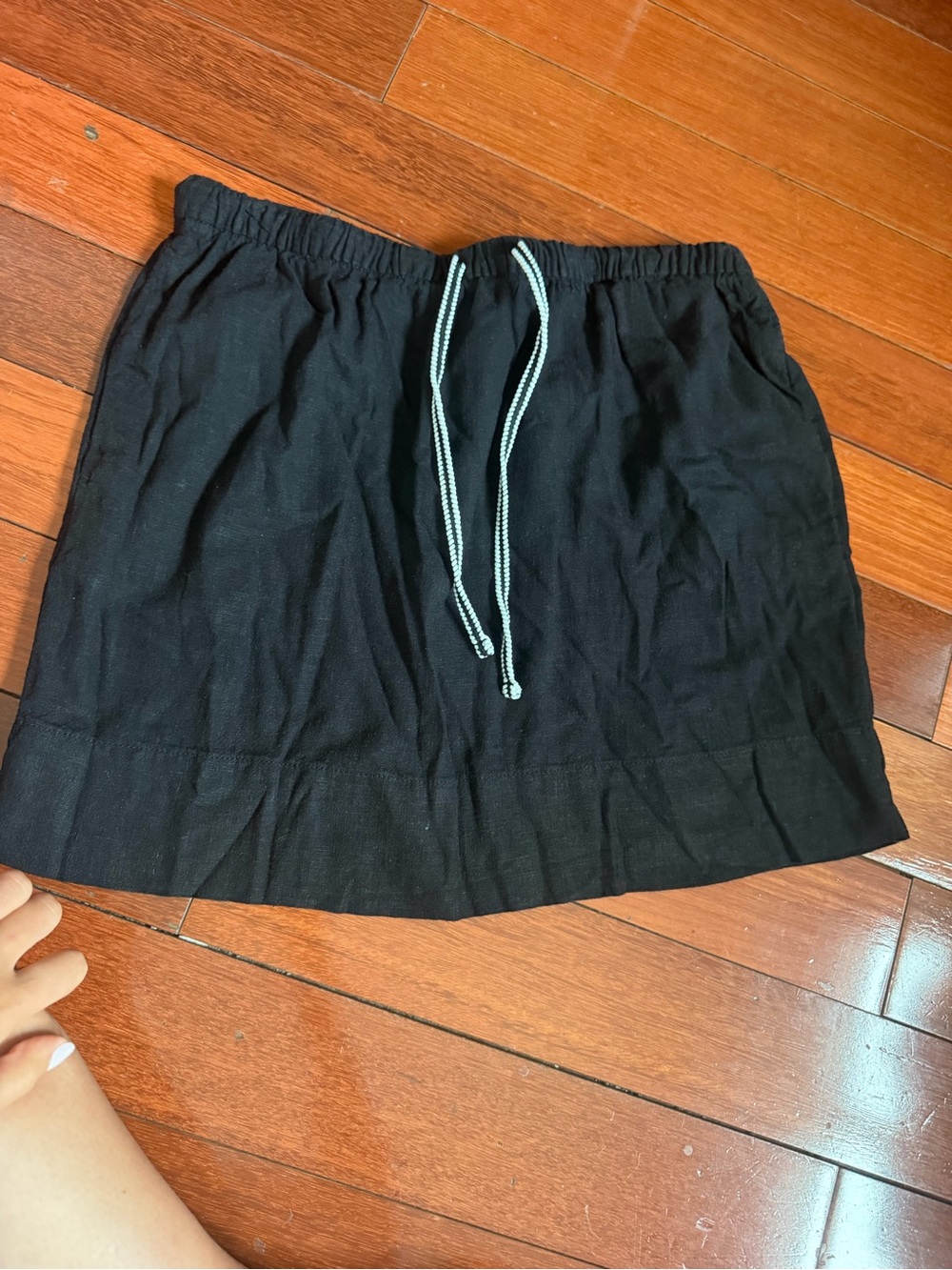 H&M Black Mini Skirt with White-Trim Drawstring